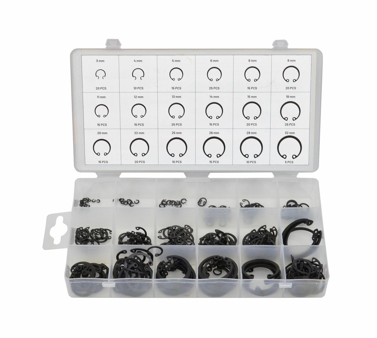 Awtools AW18329 - Binnenste Seegerringen Set - 300 stuks - Veerstaal - Met Organisator