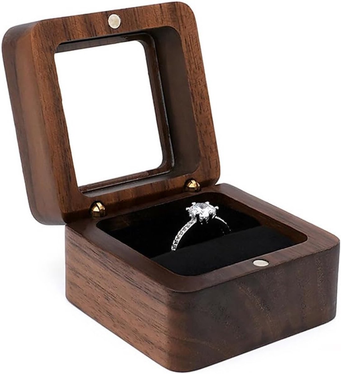 Houten Ring Doosje - Juwelendoosje Opslag - Bruiloft Ceremoni - Vintage Ontwerp - Walnoot