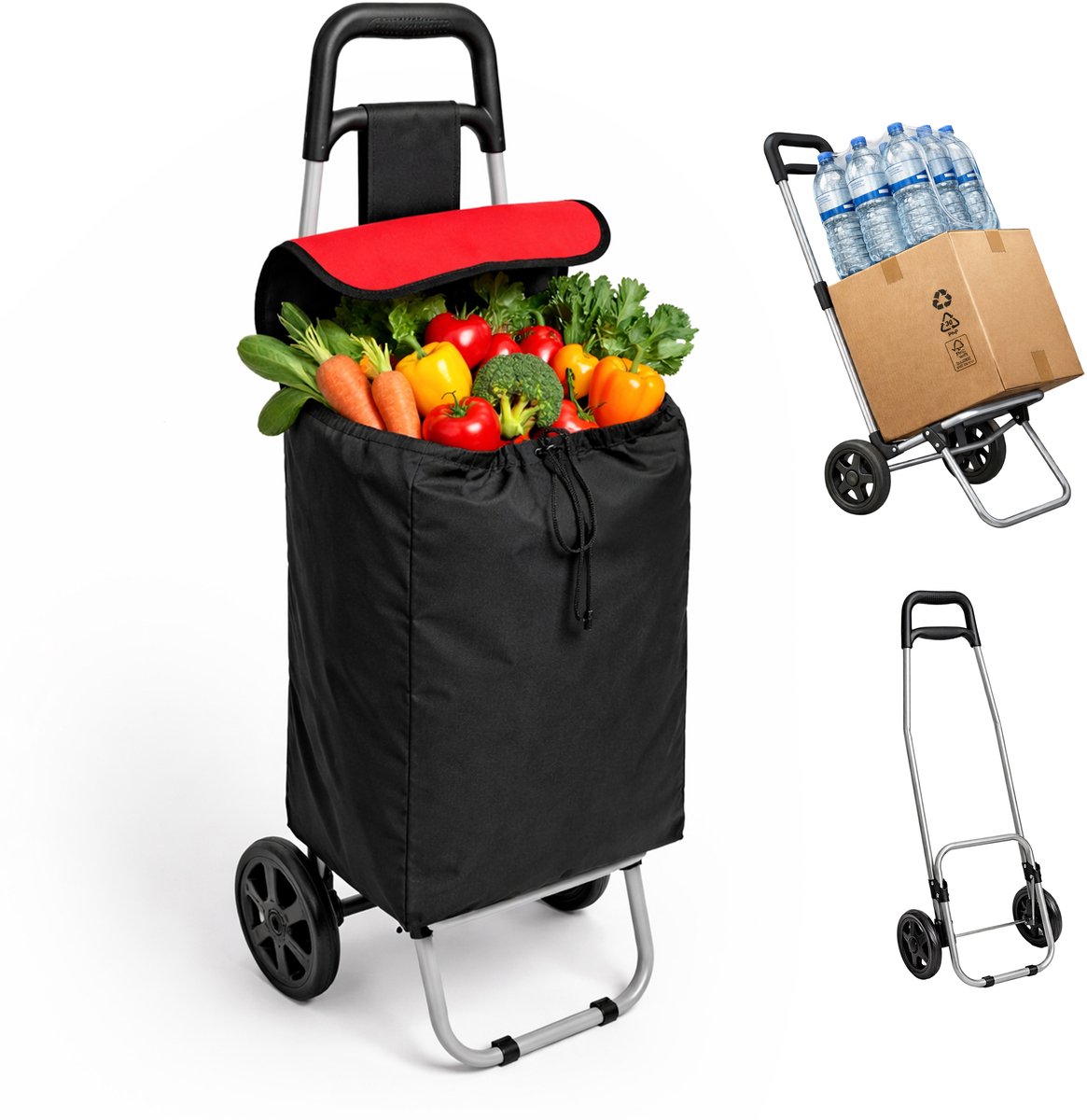 Boodschappenwagen Opvrouwbaar - Waterdichte Trolley op Wieltjes - Stevige Boodschappentrolley - Winkelwagentje met 2 Wielen - Grocery Shopping Cruiser - Winkelkar - Shopping Trolly - Boodschappenkarretje - Winkeltrolley - Deluxa - Zwart & Rood