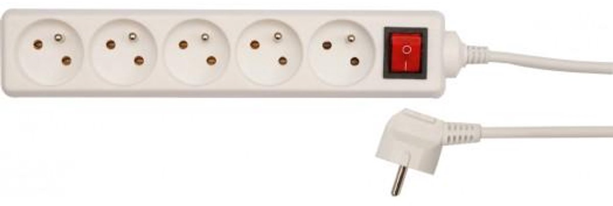 Vorel Serie - Wit Stekkerdoos - 5 Gaten - 3m - Geaard - Schakelaar