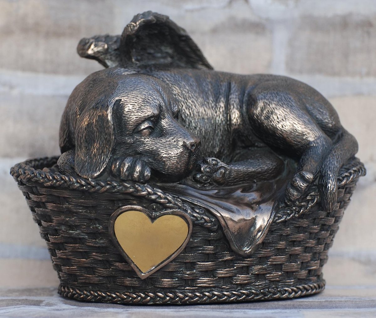 Hondenurn Engelfiguur - Huisdier urn - Gedenken hond - Handbeschilderd - Bronskleurig
