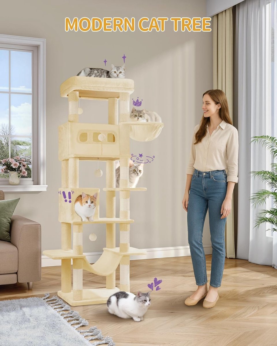 Krabpaal Groot - Kattentoren - Katten Klimmen - Bestand tegen kantelen - 170 cm Hoog - Beige thumbnail 2