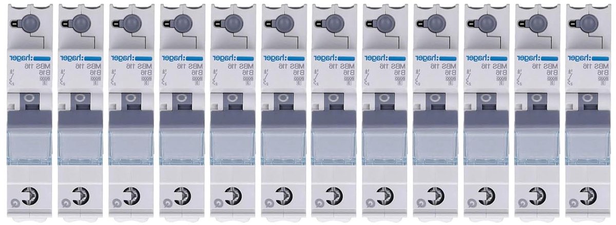 12x Hager (MBS.116) LS switch 1-pole 6kA B-16A 1module QC