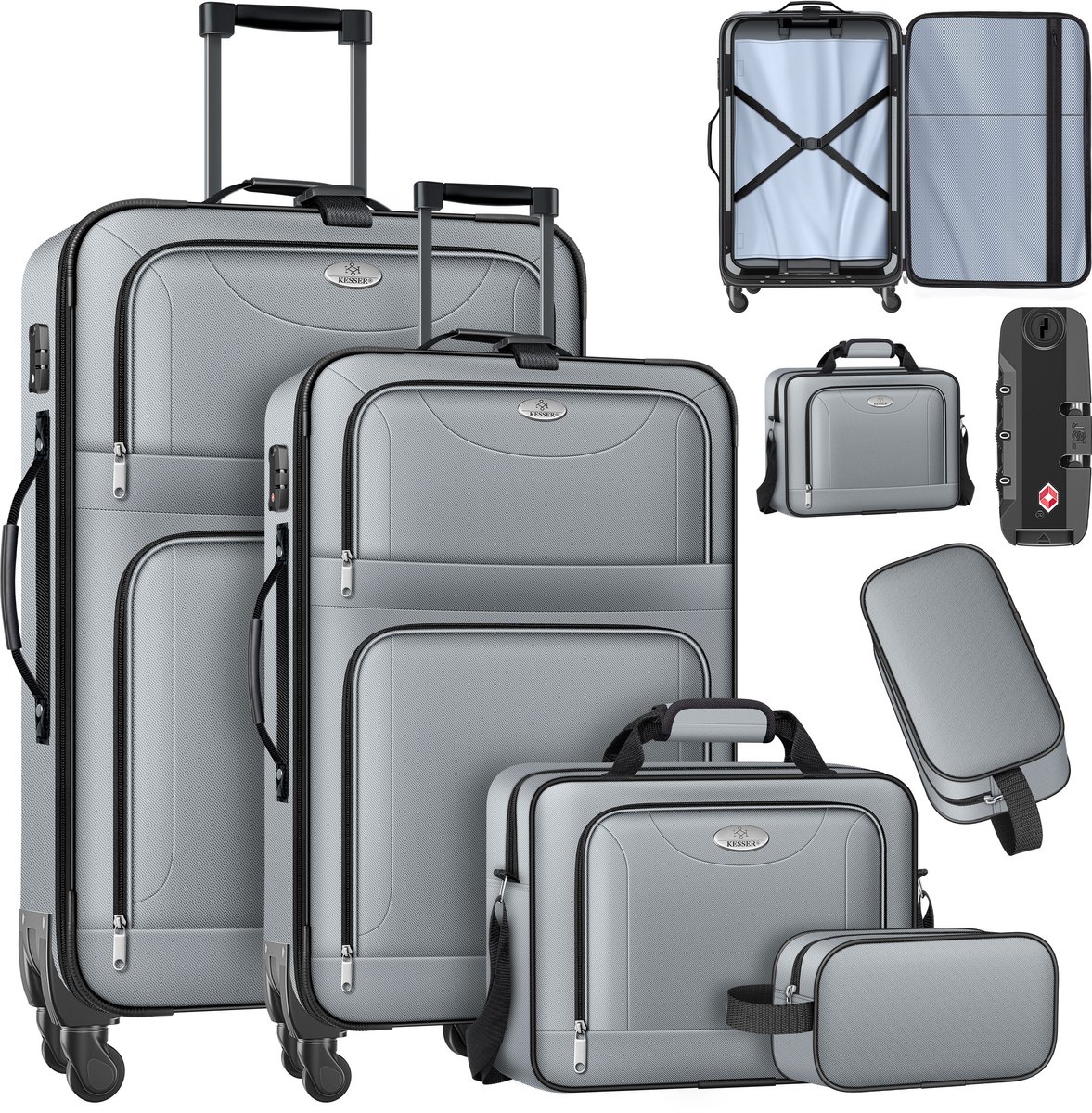 KESSER® Kofferset 4-delig Trolley - Reiskoffer met Wielen - groote Koffers, Handbagage & Toilettas