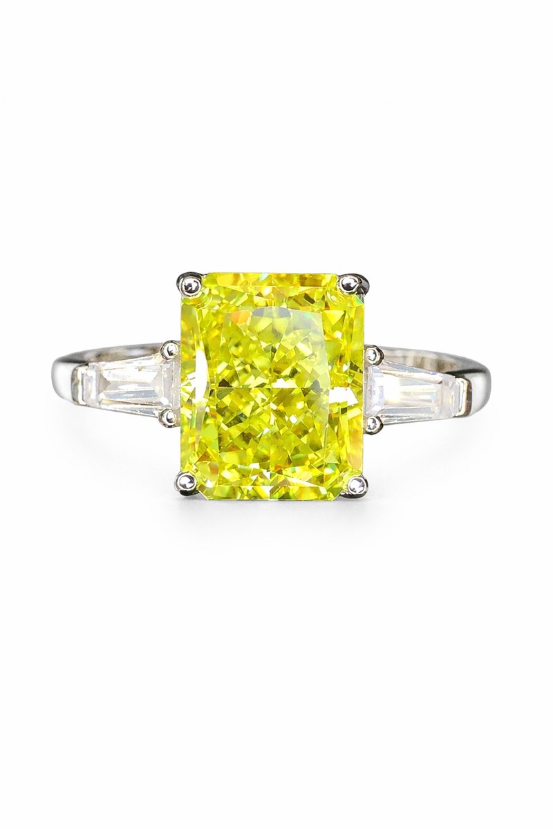 925 Sterling Zilveren Ring met Gele CZ Steen – Rhodium Plated – Luxe Damesring – Maat 6.5 – Statement Sieraad