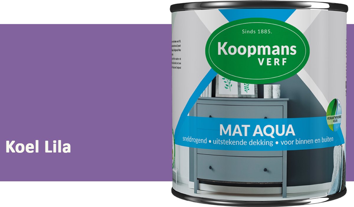 Koopmans Mat Aqua – Matte Lakverf – Streeploze Verf – Voor Deuren, Kozijnen & Meubels – Koel Lila – 750 ml