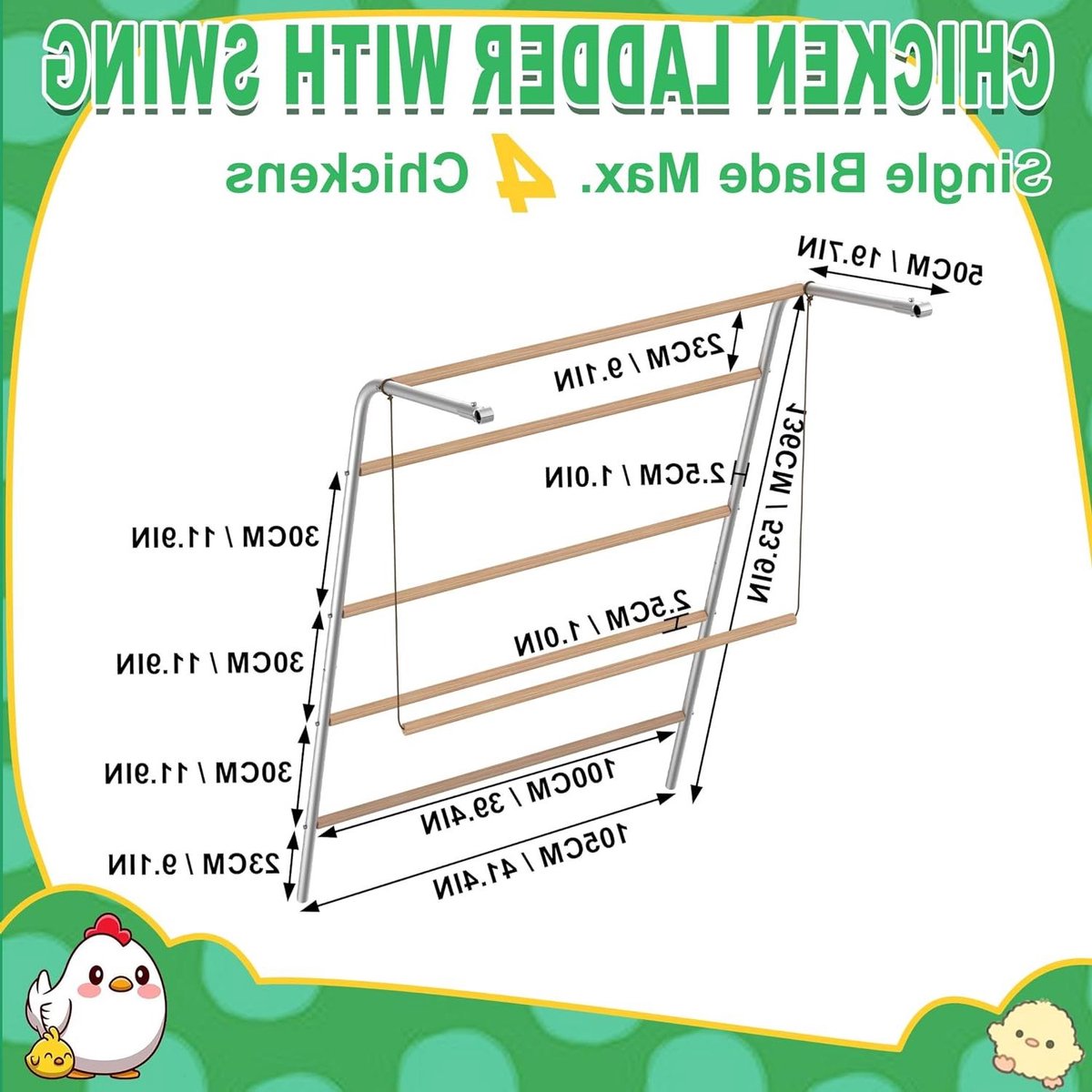 Kippenladder 4 niveaus - Kippentoren zitstok - Beweging en rust - Natuurlijk hout stabiel frame - 136 x 105 cm