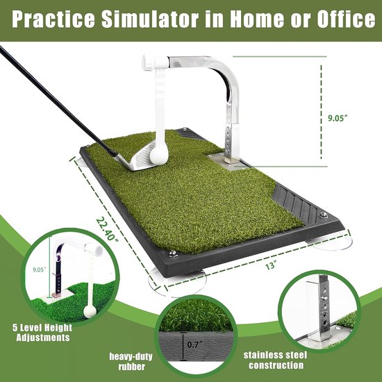 Golfswing Trainer Mat - Golf Oefenmat - Thuis Golf Oefenen - 5 Hoogte Verstellingen - 64.5 x 35.7 cm - Wit — afbeelding 4