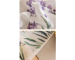 Devola Kort gordijn, lavendel, halftransparant, vitrage met bloemenmotief, keukengordijnen, landhuisstijl, raamdecoratie, gordijnen voor badkamer, woonkamer en café, h x b), 40 x 150 cm, wit, 1 stuk