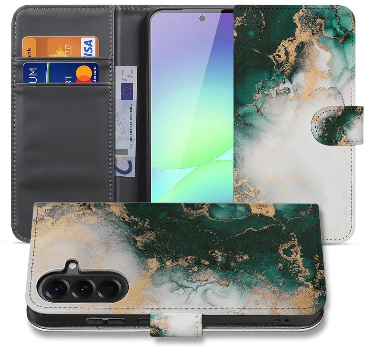 Book Case Samsung Galaxy A37 Marmer Groen Portemonnee Hoesje