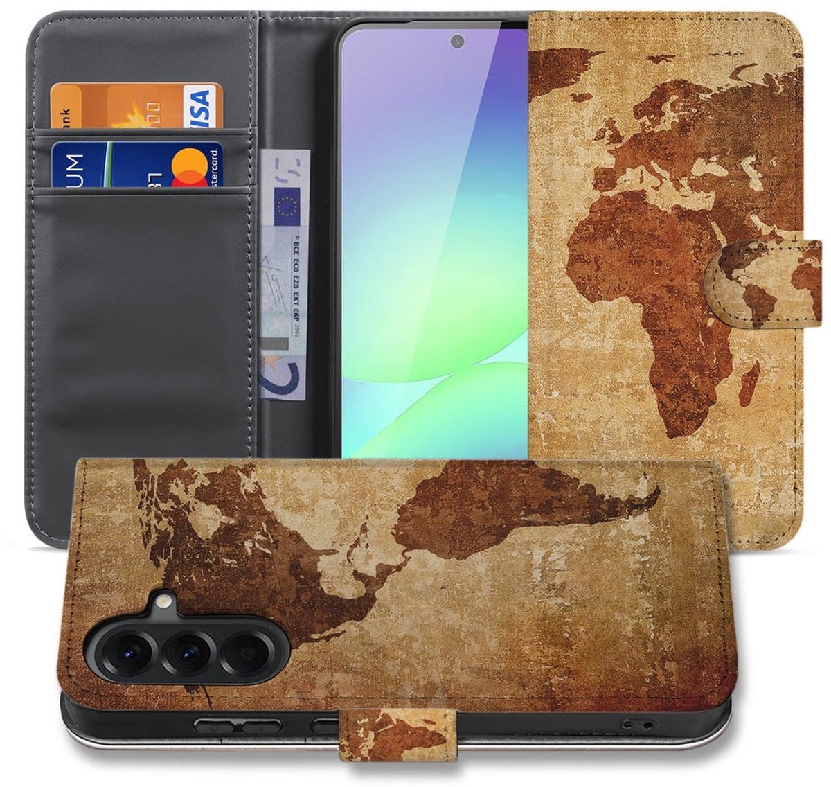 Book Case Samsung Galaxy A37 Wereldkaart met Pasjeshouder