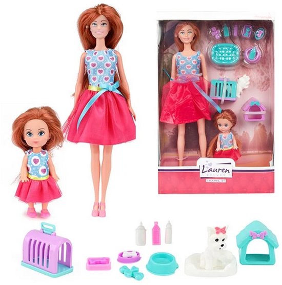 Toi-toys Tienerpop Met Kind En Hond Meisjes Rubber Roze — afbeelding 2