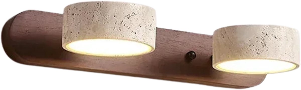 Japandi Living - Wandlamp - Minimalistisch - Wabi Sabi - Marmer - Travertin - Woonkamer, toilet, slaapkamer - Lamp - Walnoot hout