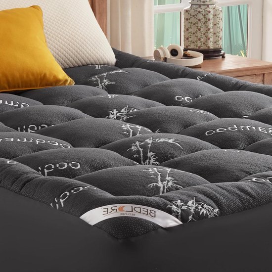 Matrastopper Bamboe - Matrasoplegger - Verbeteren Slaapcomfort - Ademend Bamboe Mengsel - 140x200cm - Donkergrijs