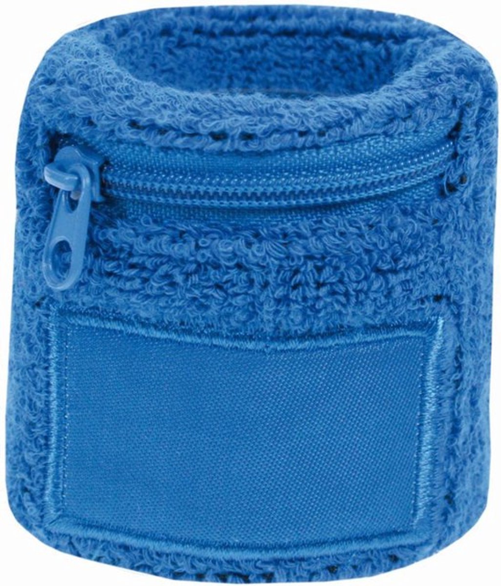 Benza Pols zweetbandjes met opbergvakje en rits - Kobaltblauw 6 cm - 2 stuks