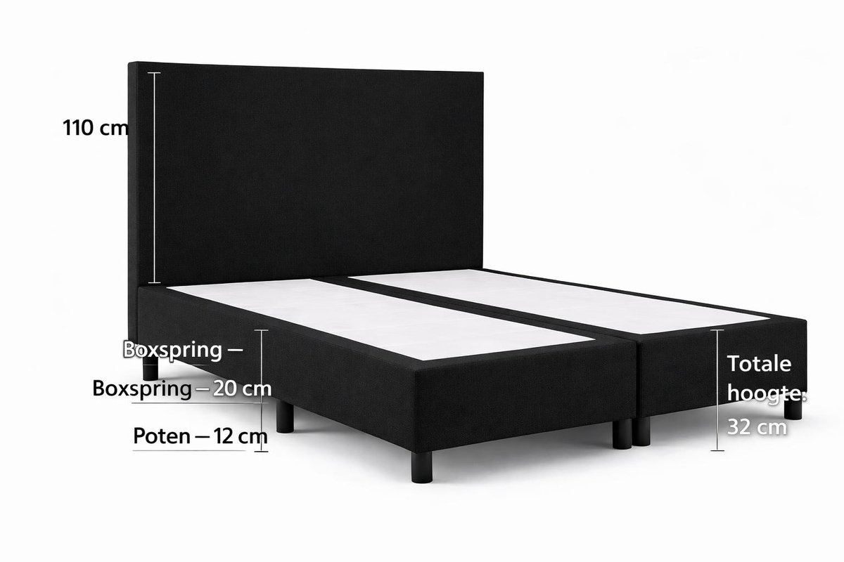 Boxspring Ayla Royal - 140x210 Zonder matras - Zwart Glad - Ayla Matrassen - 2 persoons