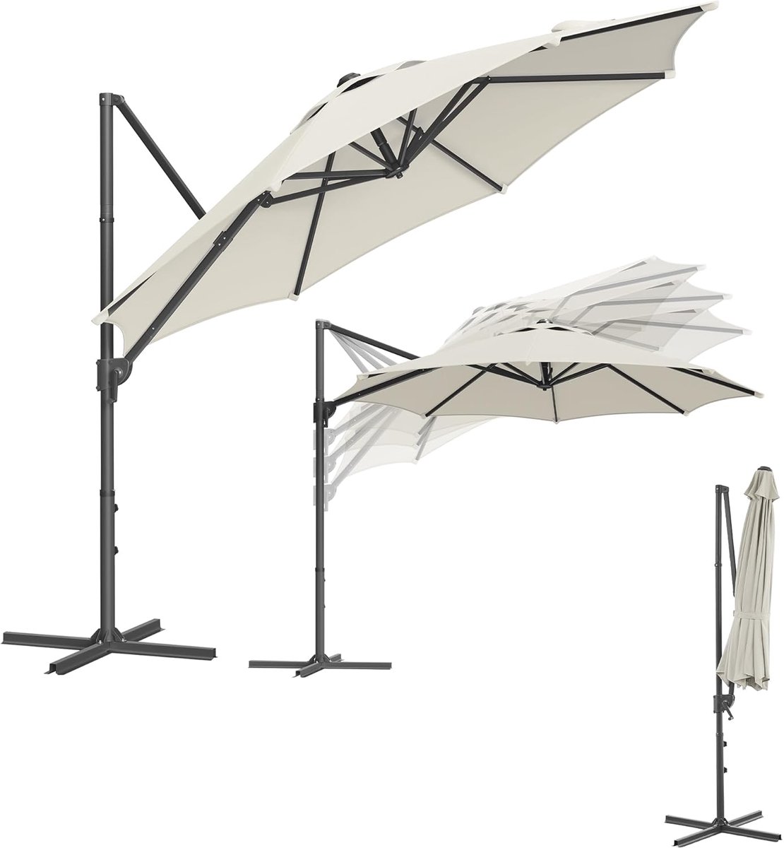 Luxe 360° Draaibare Zweefparasol 300x300 cm met UV50+ Bescherming, Kantelbaar en Waterafstotend Aluminium Tuinparasol voor Terras en Tuin