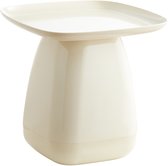 Ivoorkleurige bijzettafel met een brede, platte bovenkant en een tapse voet.