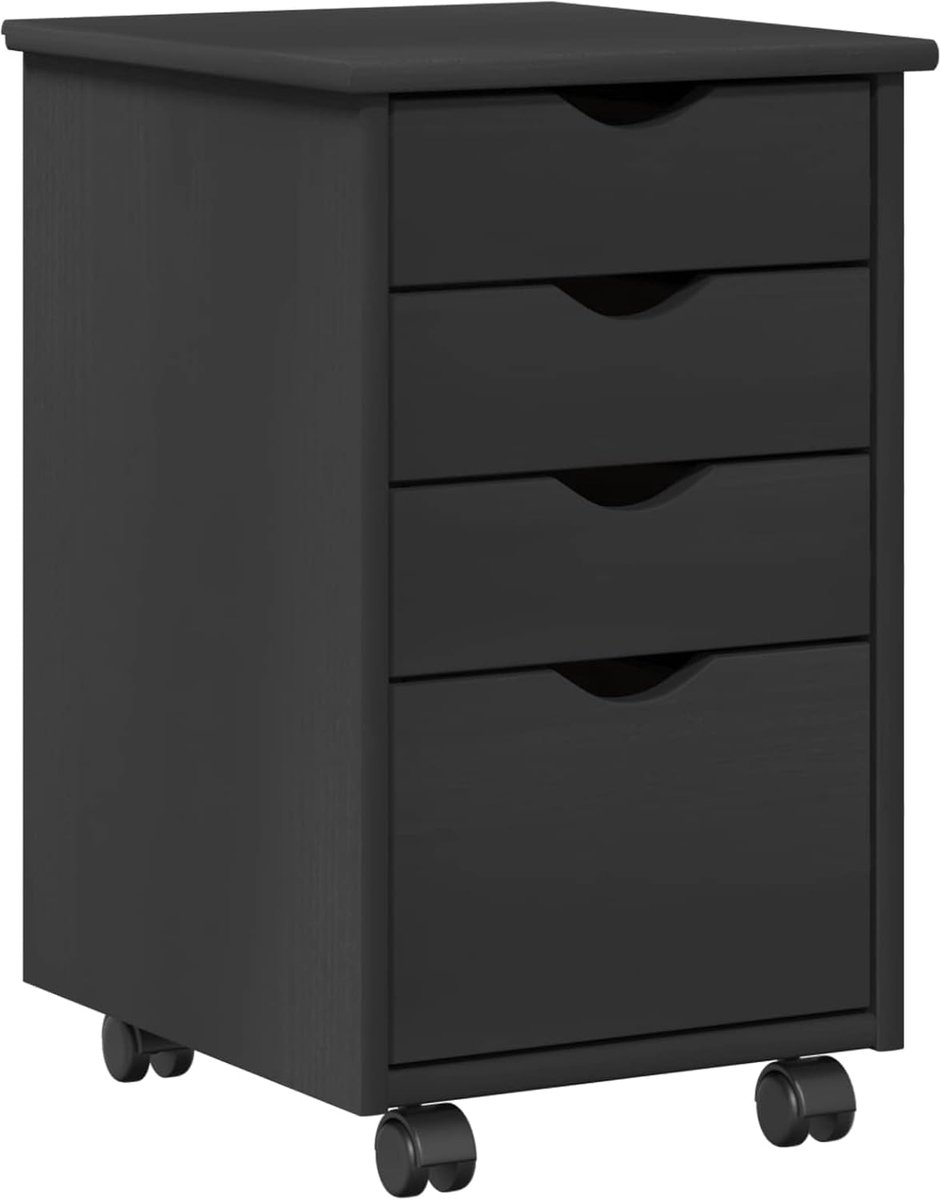 Grijze Rolkast - Mobiele Archiefkast - Bureau Opbergen - Massief Grenenhout - 34x39x56 cm - Grijs