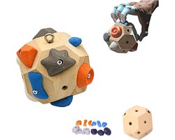 Boulderblok Handgemaakt - Vingertrainer Klim - Grijptraining Kracht - Massief Houten Basis - 11x11x11cm Palmformaat - Meerkleurige Grepen