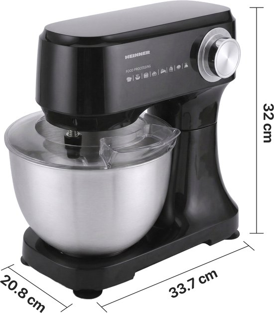 Heinner HPM-D750BK - Planetaire Mixer - 3,5 L - 600 W - 12 snelheden - RVS Mengkom - Pulsefunctie - Zwart van Heinner — afbeelding 3