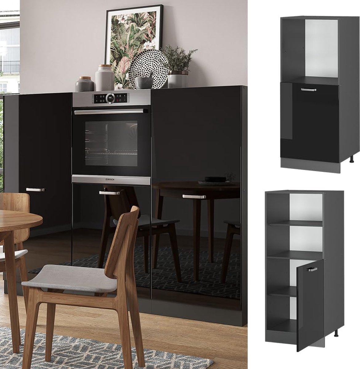 Keukenombouwkast - Voorraadkast - Keukenopslag - Modulair Systeem - 60 cm breed - Zwart ho