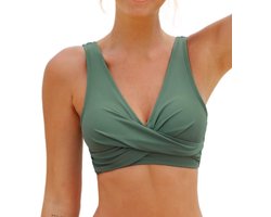 CUPSHE Women's Bikini Top V-Neck Wrap Look Crossover Lace Up Bralette Swimwear Wide Straps Bikini Top