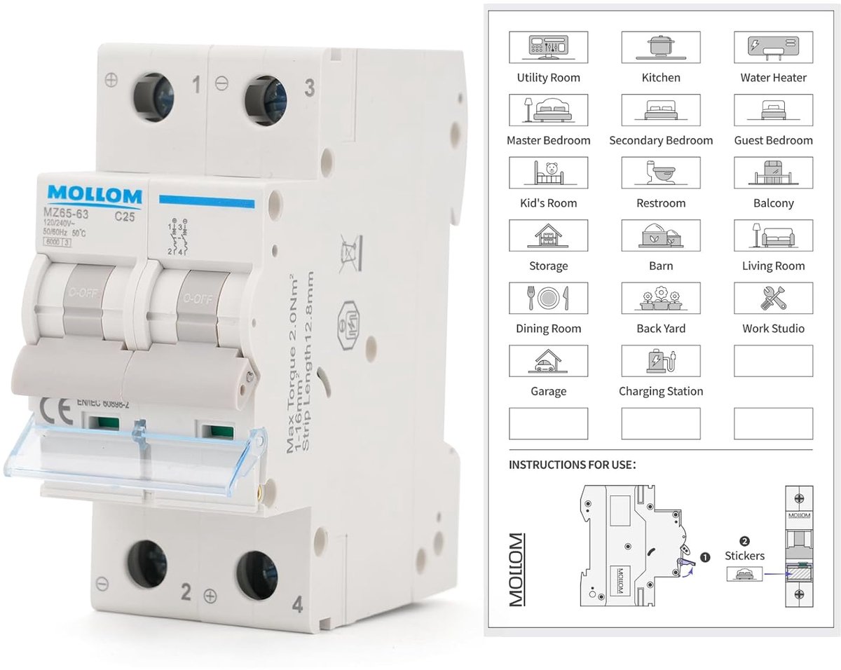 Miniatuur Stroomonderbreker - Automatische Zekering - Zonne-energie Systemen - Thermomagnetische Afschakeling - 25 Ampère 240V - Grijs