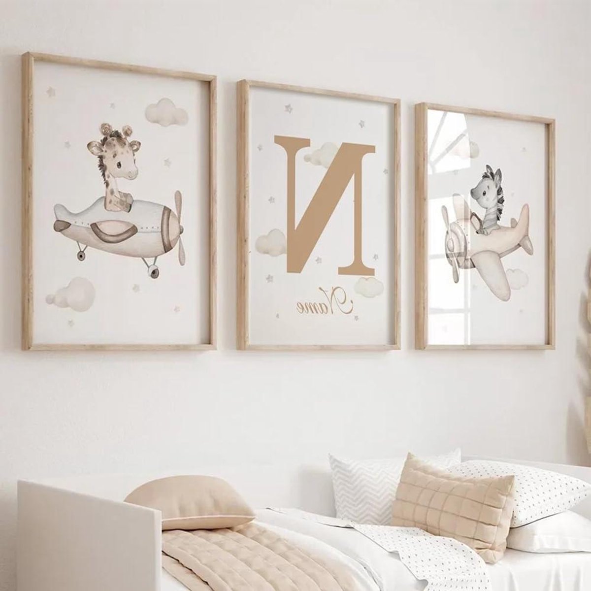 Babykamer Posters - Wanddecoratie Kinderen - Decoreren Babykamer - Set van 3 - 30x40 cm - Beige