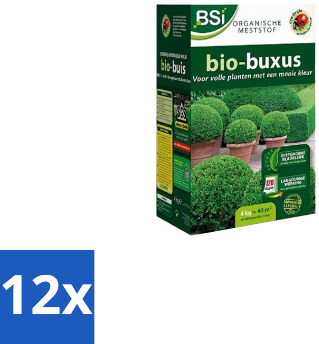 BSI – Bio Buxus Meststof – Sterke Groei & Diepgroene Bladeren – 1,25 kg (12,5 m²) - Voordeelverpakking - 12 stuks