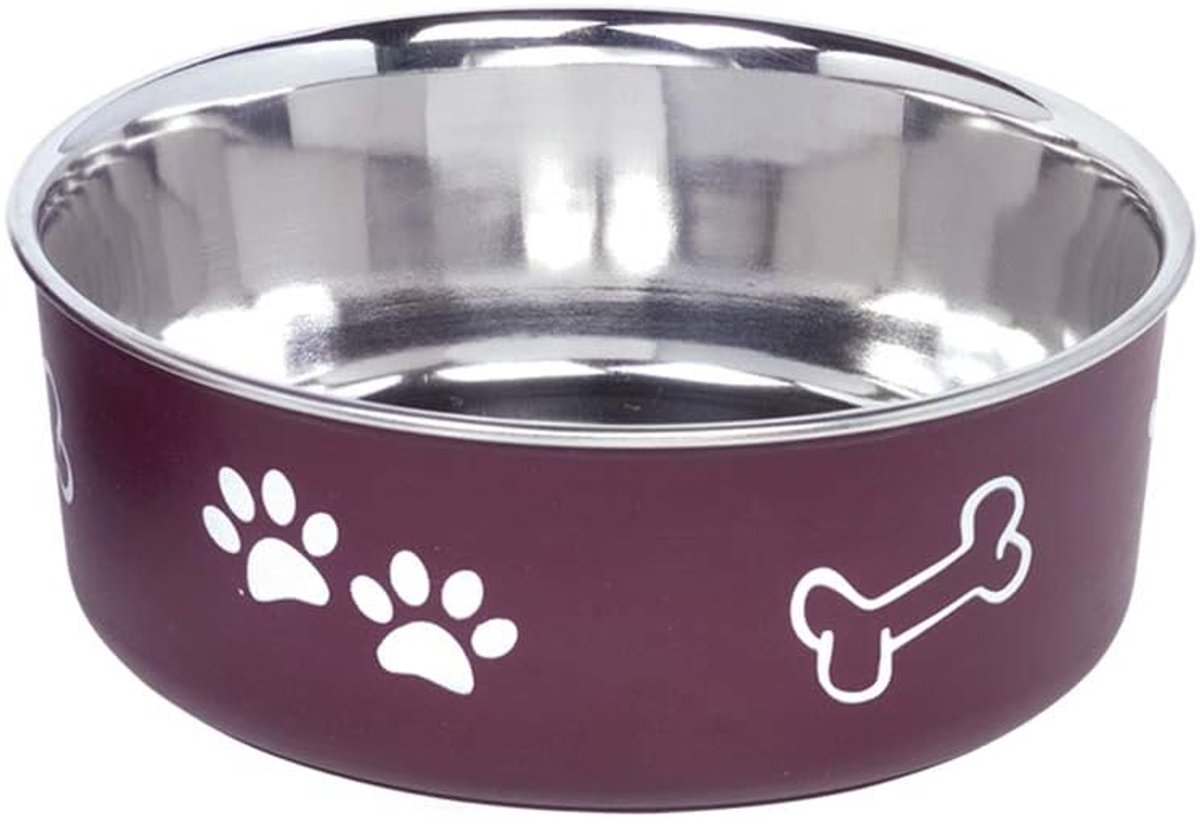 Honden Voerbak - Antislip Kom - Voeding en Water - Roestvrijstaal met Rubber - 16 cm - Rood