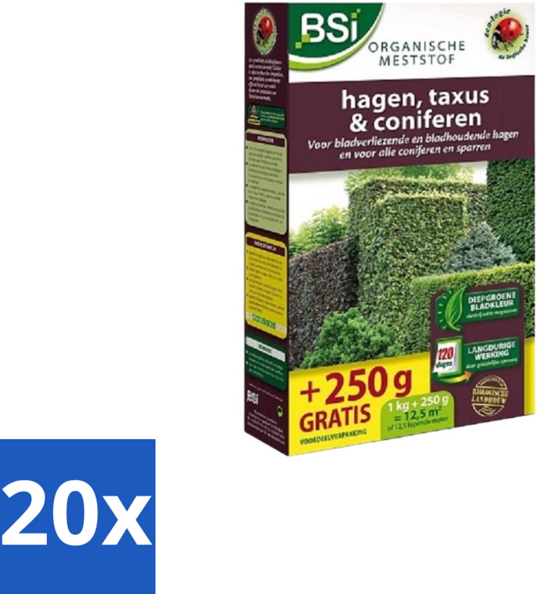 BSI – Hagen, Taxus & Coniferen Meststof – Sterke Groei & Diepgroene Naalden – 1,25 kg (12,5 m²) - Bulkverpakking - 20 stuks