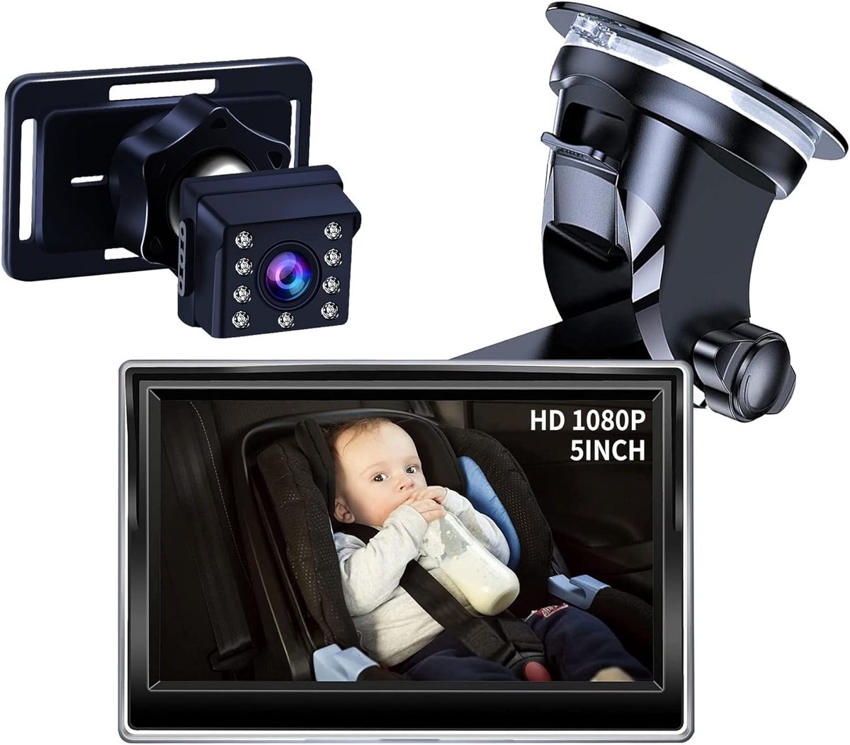 Baby Auto Spiegel - Babyfoon Monitor - Veilig Reizen - Nachtzicht Infrarood - 12.7 x 12.7 cm