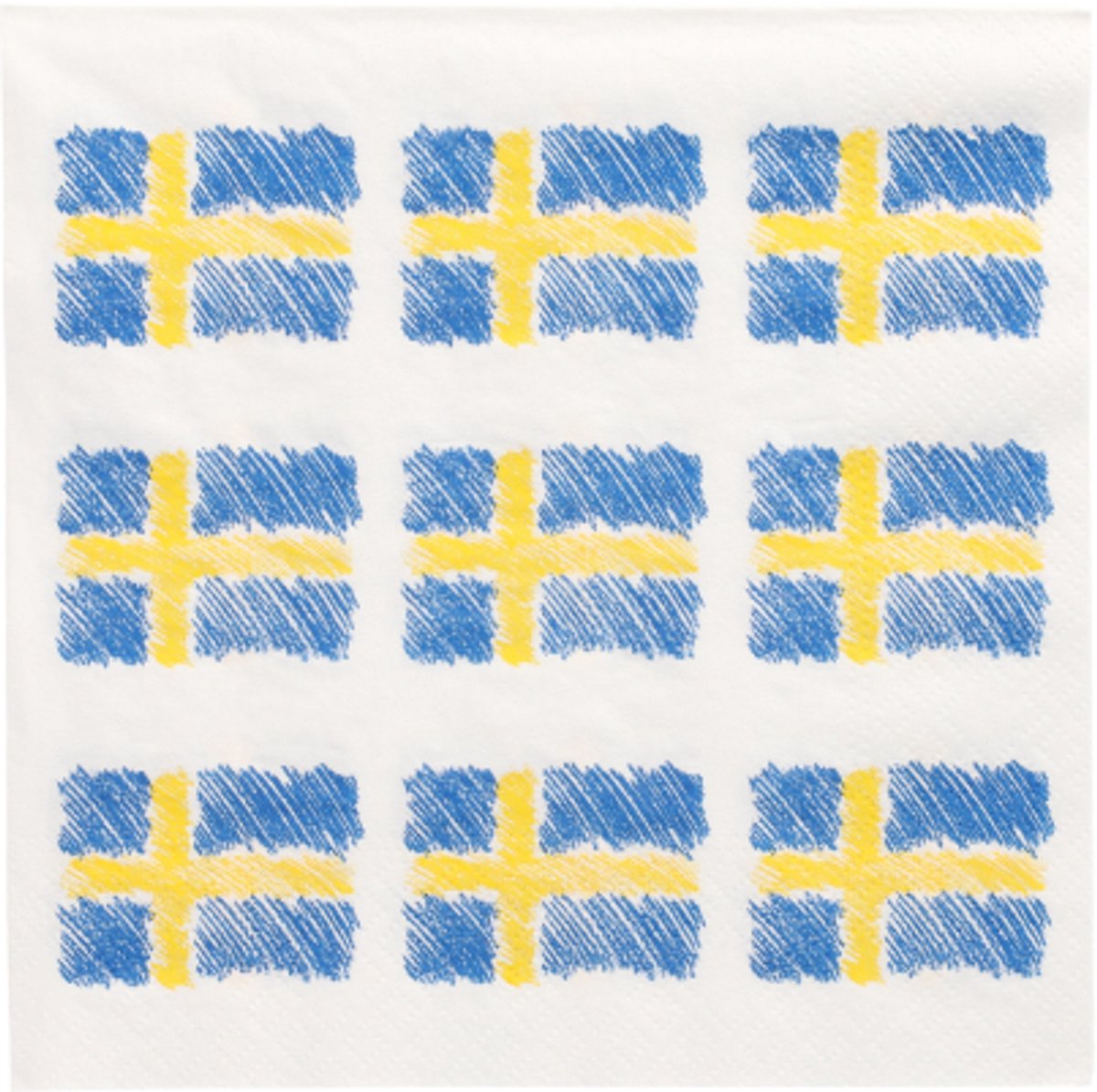 10x 20 Servetten 3-laags 1/4 vouw 33 cm x 33 cm Sverigeflagga
