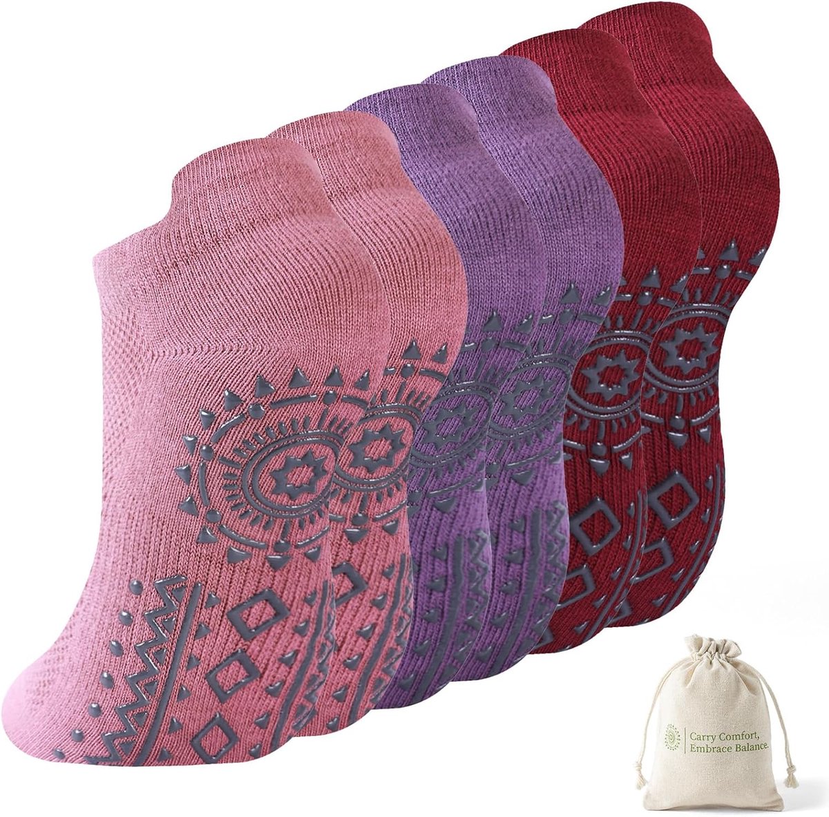 BONANGEL 3 Pairs Women's Non-Slip Pilates Grip Cotton Socks for Yoga Fitness Ballet Fitness Gymnastics Sports