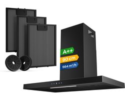 Heinrich’s HDU 7632 SW 90cm Afzuigkap zwart - inclusief set koolstoffilters – 564m3 - energieklasse A++