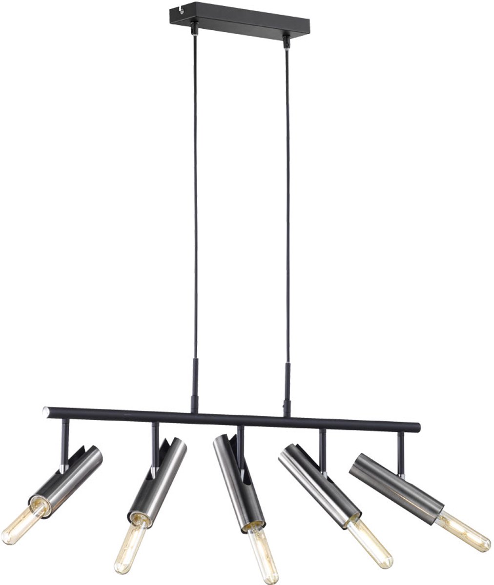Hanglamp Hanglamp Spot bar Eetkamerlamp Woonkamerlamp, 5 vlammen Spots beweegbaar, metaal zwart nikkel mat, 5x E27 stopcontacten, HxLxB 140x80x17cm