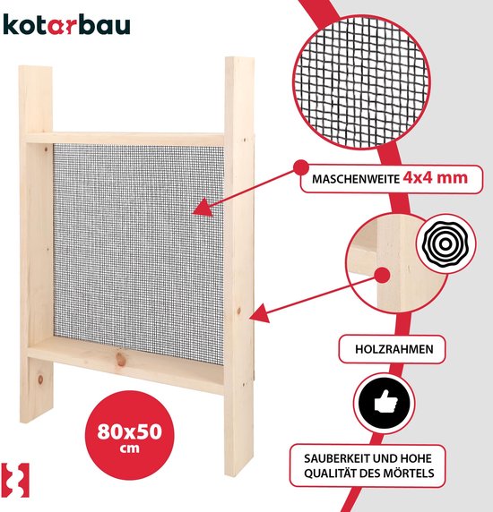 KOTARBAU® Grondzeef, Bouwzeef, 4 x 4 mm, Staal + Hout, 80x50 cm, Zandzeef, Zwart Natuurlijk, Tuinzeef, Grote Grondzeef, Compostzeef, voor Aarde en Stenen van Merkloos	 — afbeelding 4