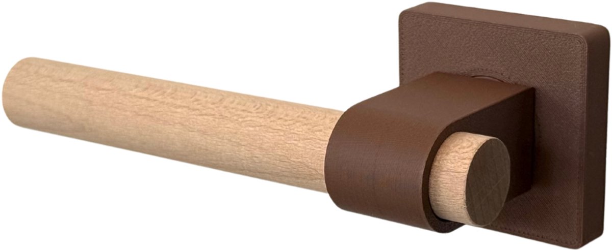 Home 3D® - Deurklink Bruin – Vierkant Rozet – Beukenhout – Voor Binnendeur / Interieurdeur – Gemakkelijk te monteren – Stijlvolle deurkruk