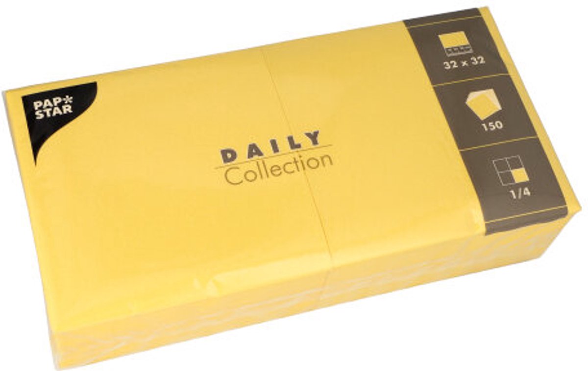 6x 150 Servetten DAILY Collection 1/4 vouw 32 cm x 32 cm geel