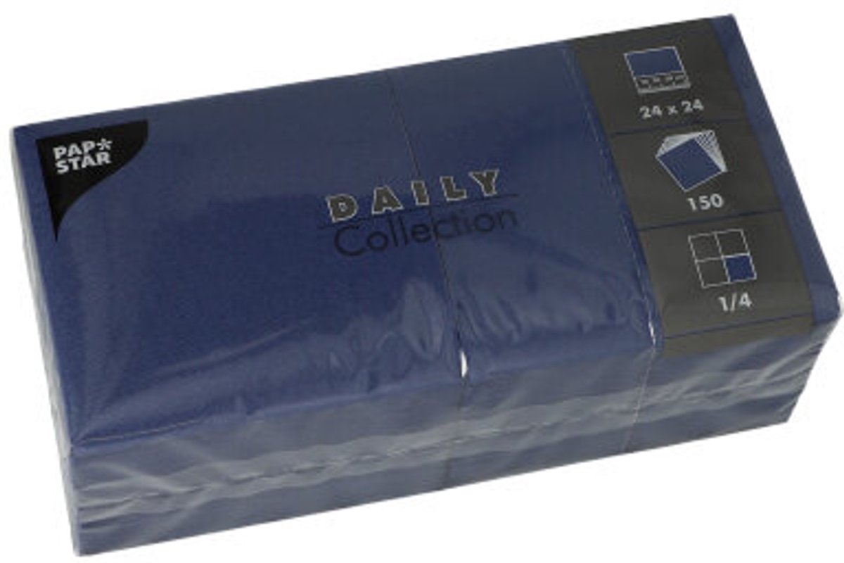 6x 150 Servetten DAILY Collection 1/4 vouw 24 cm x 24 cm donkerblauw