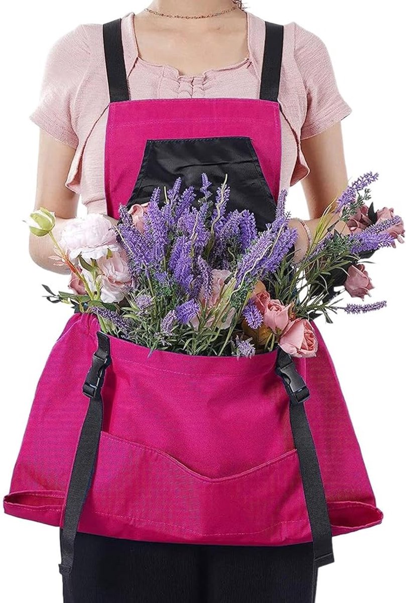Tuinschort met zakken, roze, waterafstotend en vuilafstotend, ruim en stevig, 50 × 60 cm