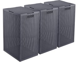 Curver Kaya Wasmand met deksel - 60L - 3 stuks - 38x29x58,5 cm - Antraciet