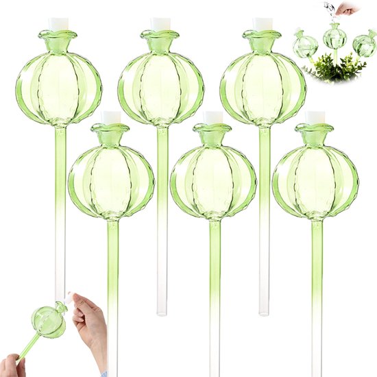 Set van zes groene waterbollen van kunststof met een gedetailleerde weergave van het vullen.