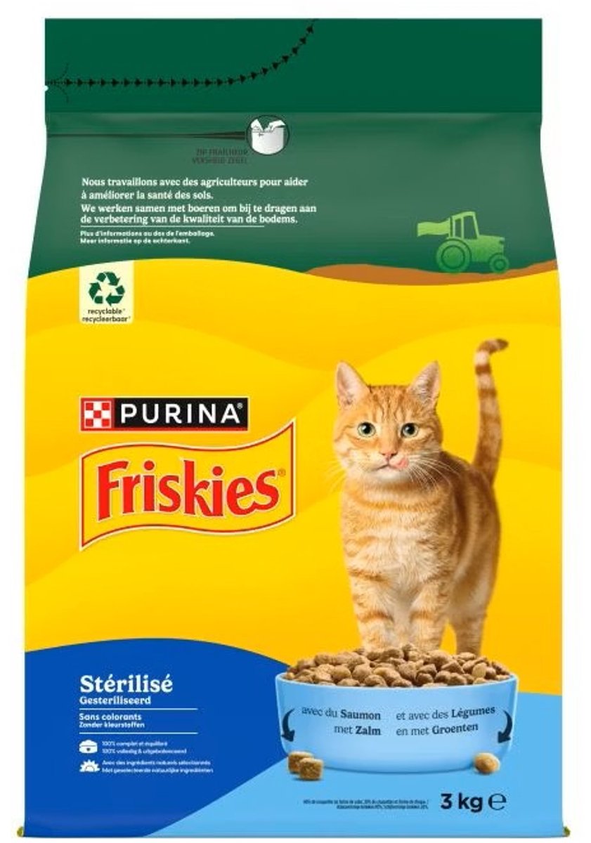 Purina Friskies katten droegvoer Gesteriliseerd met Zalm en Groenten 3 kg