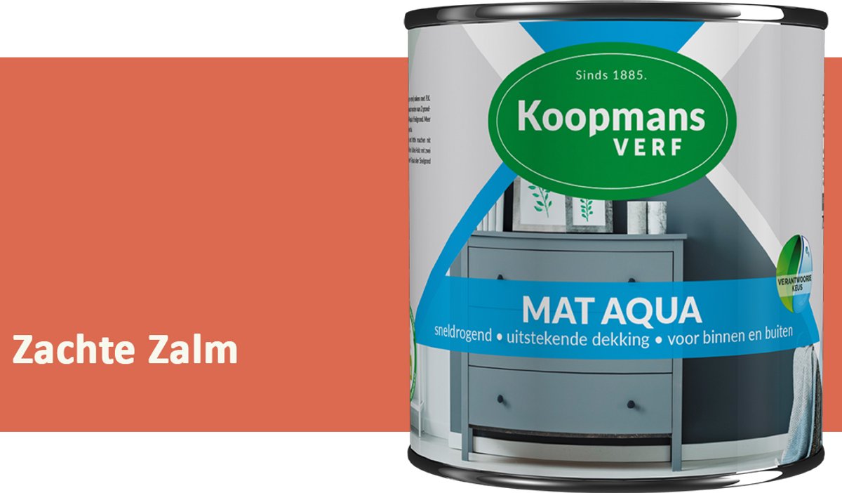 Koopmans Mat Aqua – Matte Lakverf – Streeploze Verf – Voor Deuren, Kozijnen & Meubels – Zachte Zalm – 2,5 l