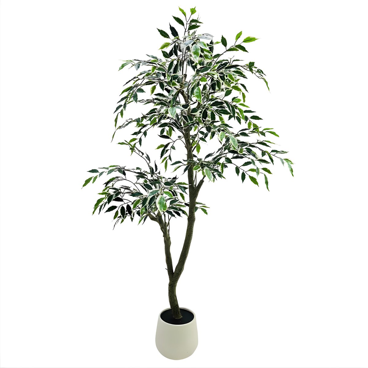 Happiq Kunstmatige Ficus Boom - Voor Huis & Binnen - Nep Treurvijg met Natuurlijke Houten Stam - 150 cm, Zijde Bladeren, Witte Pot White