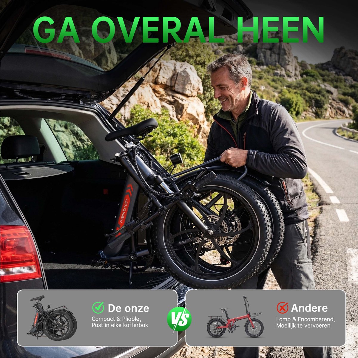 Maxtron MULE Elektrische Fiets – Opvouwbare E-bike – 960Wh Lithium Accu – Actieradius tot 70 km – 20×3.0 inch Banden – 7 Versnellingen – Mechanische Schijfremmen – Stadsfiets – Max. Belastbaar tot 120 kg – Grijs thumbnail 8
