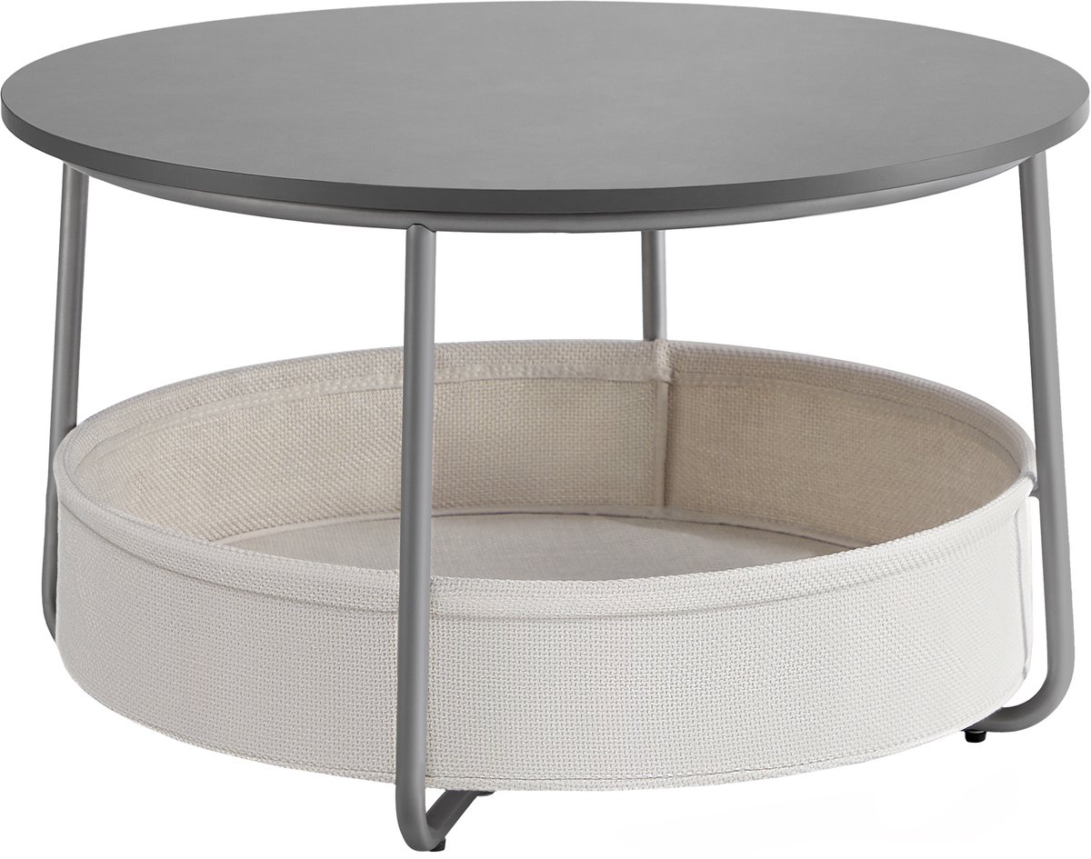 Vasagle Salontafel - Bijzettafel - Met Opbergruimte - Stoffen Mand - Modern Design voor Woonkamer Grijs-wit