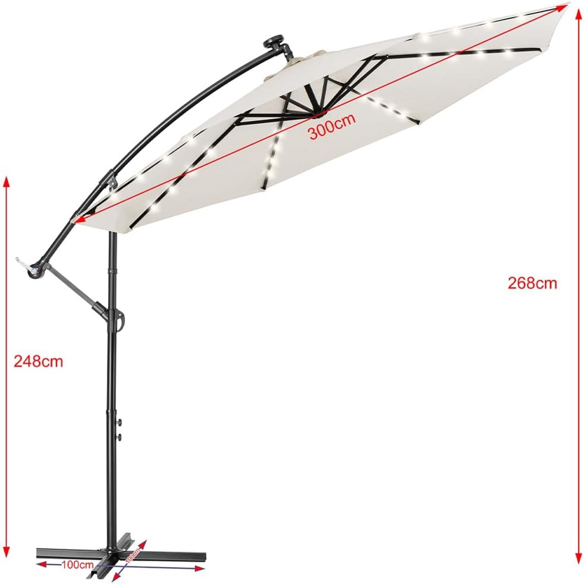 Tuinparasol 225x225 cm – Bellavero LED Green Deluxe Parasol met Kurbel & Kippmechanisme – UV50+ Bescherming, Waterafstotend, Stalen Mast – Balkon, Tuin, Terras & Patio – Bellavero